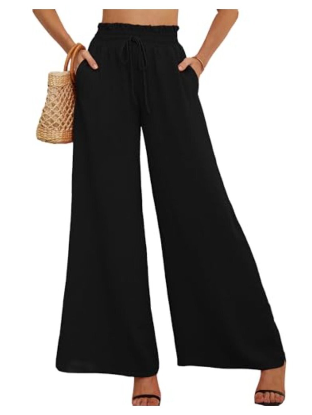 Wide Leg Dress Pants with Pockets High Waisted Adjustable Tie Knot Loose Lounge